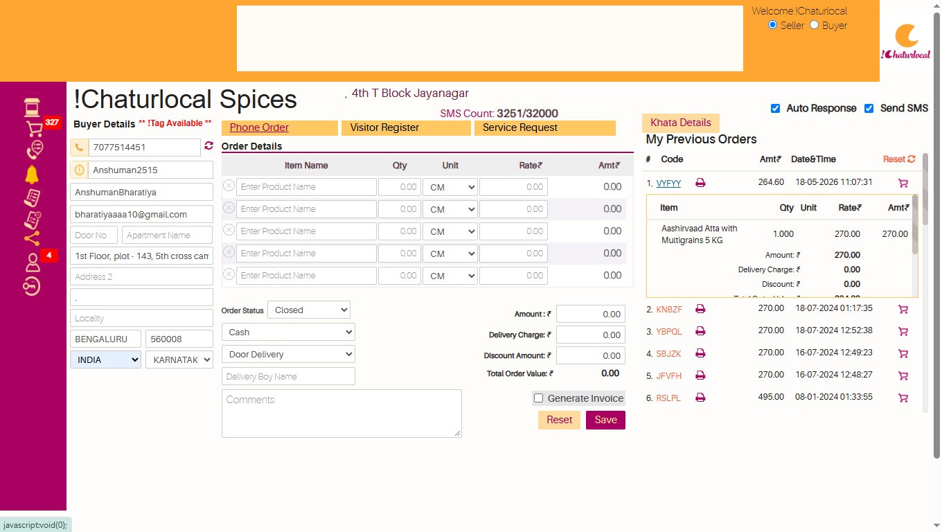 !Chaturlocal Phone Order Tool