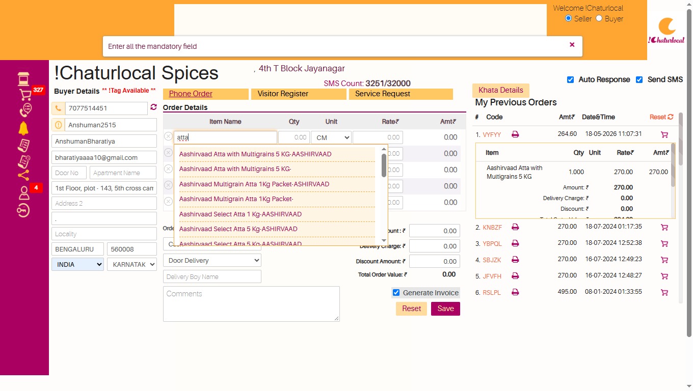 !Chaturlocal Order Tool Product List